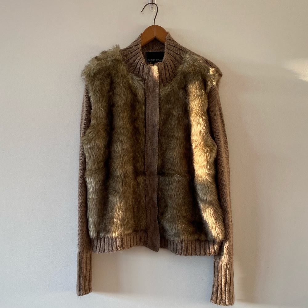 Cynthia Rowley Brown Fur & knit Jacket w zipper, pockets, S: XL